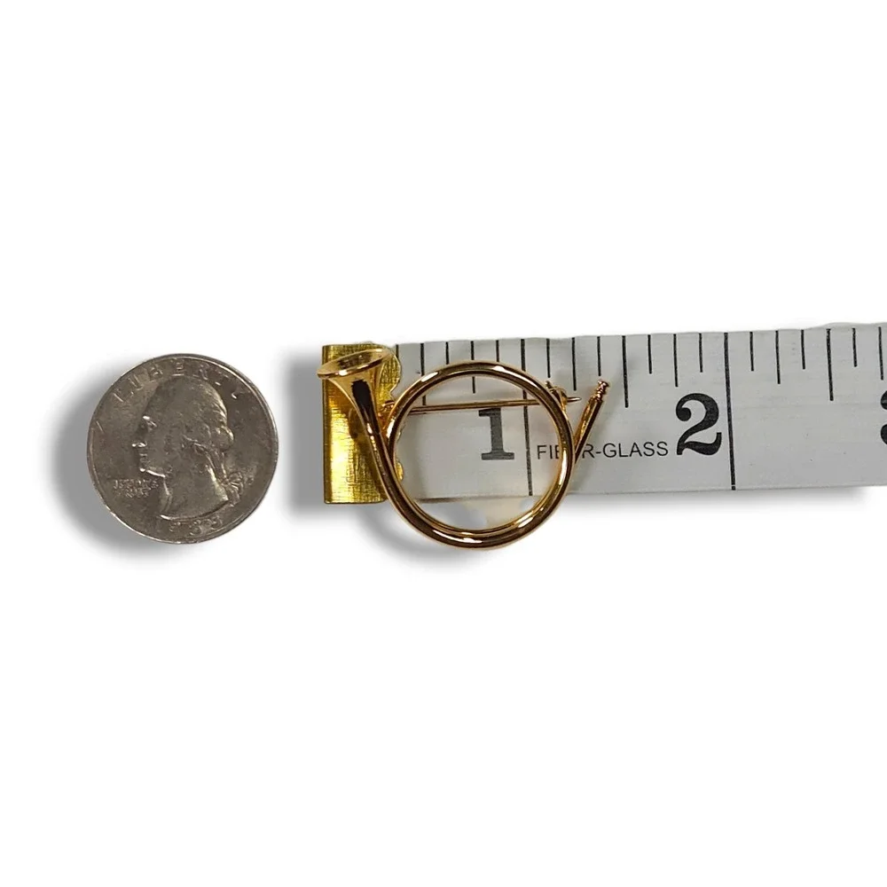 Napier Vintage French Horn Brooch Gold Tone Circular Orchestra Instrument Pin